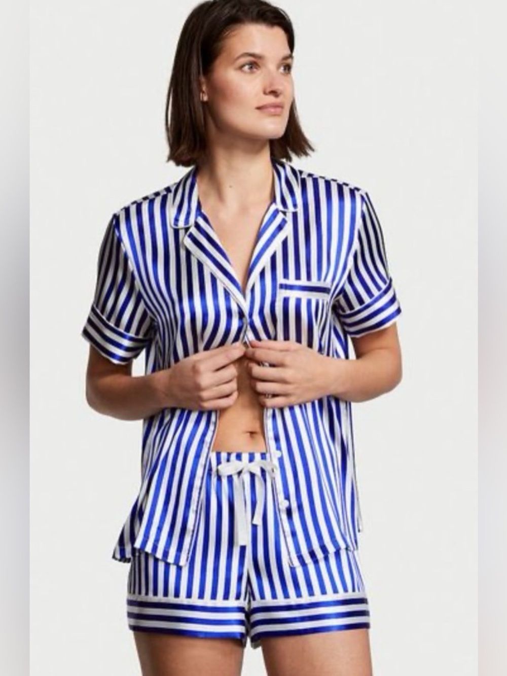 Victorias Secret Blue Satin Short Iconic Pajama Set